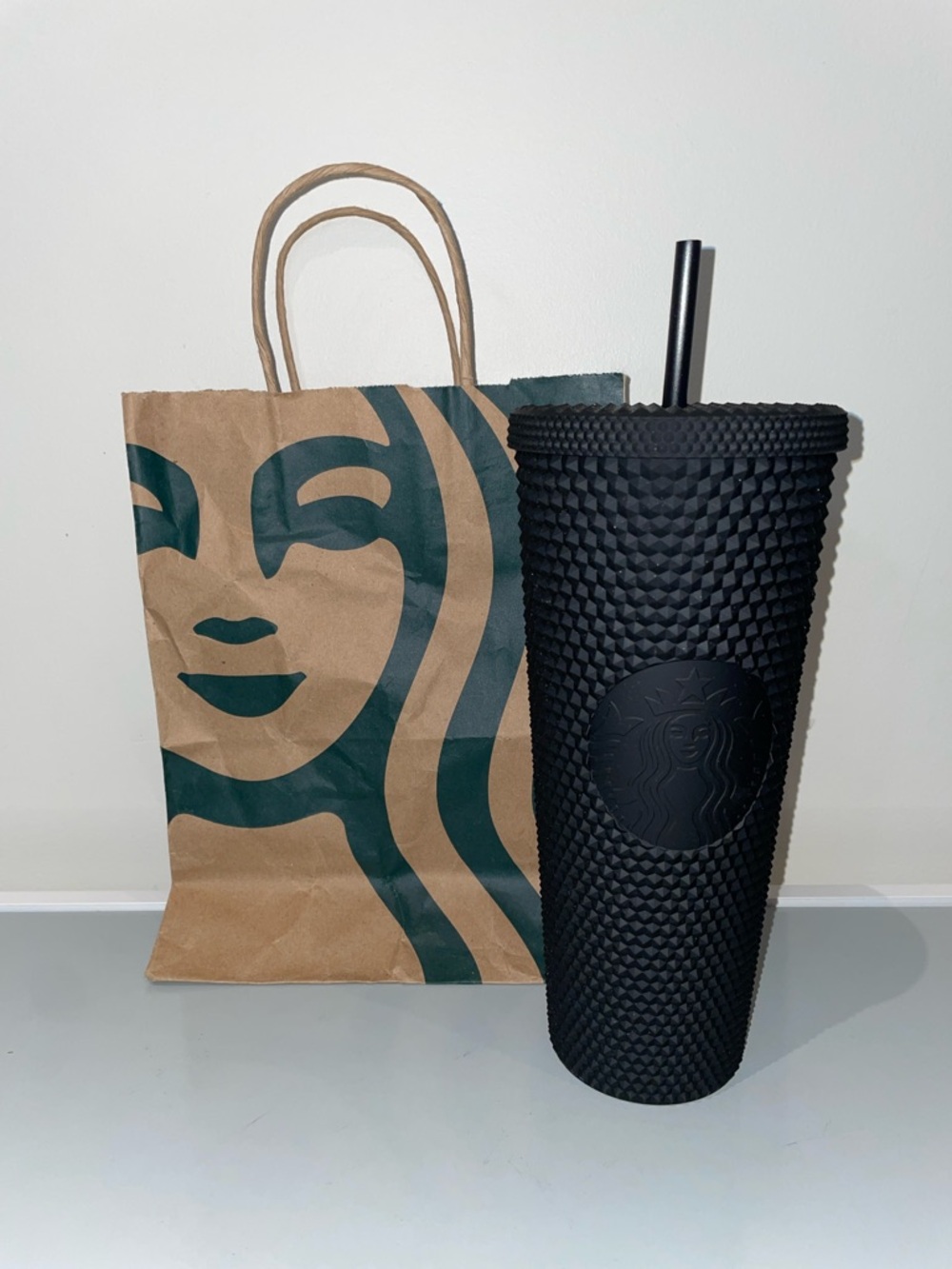Starbucks Matte Black Textured Studded Tumbler with Straw